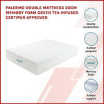 Palermo Double Mattress 30cm Memory Foam Green Tea Infused CertiPUR Approved V63-826501