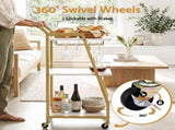 Artiss Bar Cart Trolley Kitchen Island Serving Wine Glass Holder Marble 41cm FUR-Z-BC-PB01-GD