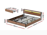 Artiss Metal Bed Frame King Size LED Storage Headboard USB Charge 4 Drawers MBED-C-SKY-K-BK-ABC