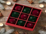 Christmas Ball Ornaments 9 Pcs Red Green Velvet Flocked Xmas Tree Decorations With Gold Snowflake, V1366-AZ2-W-13189