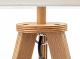 Natural Wooden Tripod Floor Lamp w/ Round Wood Shelf Off White Linen Shade V563-75171