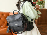Black Chic Women's PU Leather Convertible Backpack - Anti-Theft Design, Multi-Pocket Shoulder Bag V888-ELOSUNG32729