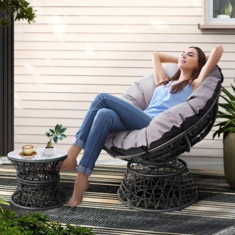 Gardeon Outdoor Lounge Setting Papasan Chair Wicker Table Garden Furniture Black ODF-PAPASAN-CHTB-BK