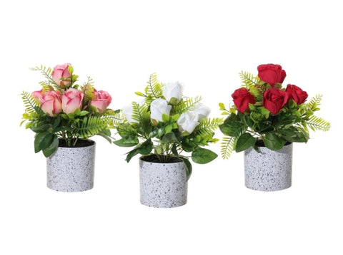 Set 3 Artificial Rose in Pot 10x25cm V637-AFL36436