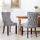 2x Velvet Upholstered Dining Chairs Tufted Wingback Side Chair with Studs Trim Solid Wood Legs for V226-SW8809GY