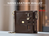 Men's Genuine Leather Wallet RFID Blocking Retro Bifold Zipper Card Holder with Key Chain V462-FB-100-01