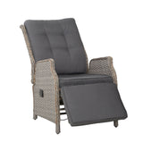 Gardeon Recliner Chairs Sun lounge Wicker Lounger Outdoor Furniture Patio Adjustable Grey ODF-RCL-RW-FT-GE