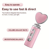 Pink Heart Microphone Set, Cardioid Noise Reduction, Real-time Monitoring One-Touch Mute, Handheld V1232-DRHT-002