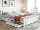 Artiss Bed Frame Double Size Wooden Platform with 2 Storage Drawers White RIO WBED-D-004D-137-DRAW
