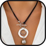 Silver Necklaces For Women, Double Layer Rope Chain Silvery Circular And Spherical Pendants V1188-ZC-DLL-265