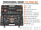 Tap and Die Set, 116-Piece Include Metric and SAE Size, Bearing Steel Taps and Dies, Essential V952-SZHMJZSZBY116ORORV0