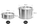 SOGA 14L Wide Stock Pot and 50L Tall Top Grade Thick Stainless Steel Stockpot 18/10 STOCKPOT14L-40CM
