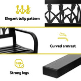 Gardeon Outdoor Garden Bench Seat Outdoor Furniture Steel 2 Seater Park Black GB-STEEL-XG282-BK