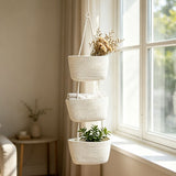 3 Tier Over the Door Hanging Storage Basket Cotton Rope Wall Mounted Organizer Detachable Foldable V1192-AZ-W-26451