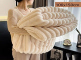 Soft Compact Bunny Fleece Blanket Thick Flannel Travel Knee Throw Kids Blanket Off White 100150cm V1221-XM-LB5578-ZS195