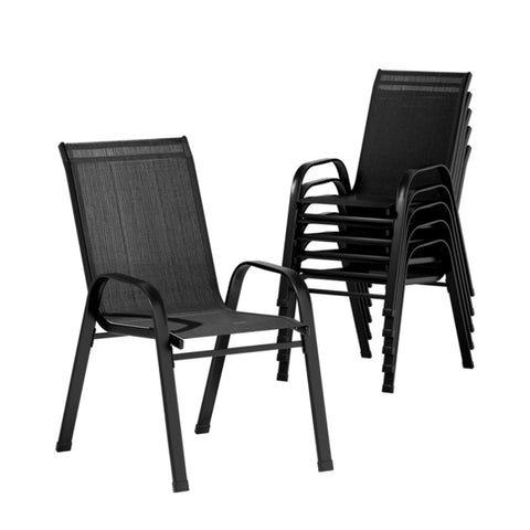 Gardeon 6PC Outdoor Dining Chairs Stackable Lounge Chair Patio Furniture Black FF-STA-CHAIR-BK-X6