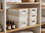 CARLA HOME Storage Bins with Bamboo Lids - 6 Pack - White - Plastic - Storage Bins 6 Pcs LSB-36500