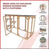 180cm Large Cat Enclosure Wooden Outdoor Cage with 3 Platforms V63-840481