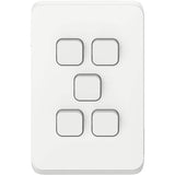 Iconic 250V 5 Gang 1-Way/2-Way Flush Switch, White V1202-V1-CLI3045VAVW