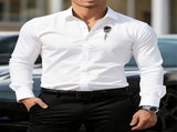 Men'S Formal Shirt Slim Fit Dress Shirt Long Sleeve Shirt Printed Shirt - Green - Size M V1106-M-APP-81125-GREE-MAUMEU48