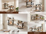 Artiss Set of 2 Floating Wall Shelf 2-Tier Wall-Mounted Display Ledge Wood & Metal FUR-AI-WLL-01-WD