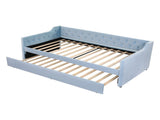Artiss King Single Buttonless Tufted Daybed with Pull-Out Trundle, Light Blue XFSI-DBRK111AKS-AB
