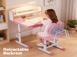 Keezi Kids Study Desk Chair Set Adjustable Ergonomic Table LED Lamp Pink KTC-A-STU-FA-PK
