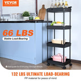 VEVOR 4-Tier Kitchen Rolling Cart Basket Utility Cart on Wheel with Handle Black V952-DGNTCHS4CLKSH4R74V0