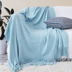 SOGA Sky Blue Acrylic Knitted Throw Blanket Solid Fringed Warm Cozy Woven Cover Couch Bed Sofa Home BLANKET914