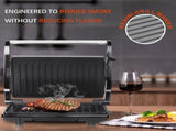 Versatile Electric Grill and Panini Press with Brushed Stainless Steel Lid, Double-Sided Non-Stick V1341-ZY-FQQ757ER-SILVER
