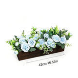 Artificial Flower Arrangement in Carbonized Wood Planter Box, Preassembled Lifelike Peony and Rose V1369-AZ3-W-12305