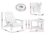 Gardeon Outdoor Table and Chairs HDPE Folding Adirondack Beach Chair Patio Furniture White FF-BEACH-3HEFD-WH