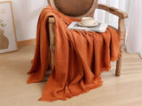 130*230CM Caramel Nordic Solid Color Knitted Sofa Throw Blanket with Tassels - Waffle Weave V888-ELOSUNG17039