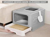 CARLA HOME Foldable Enclosed Cat Litter Box with Scoop - Grey - Plastic - Kitty Litter Tray V178-36497