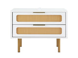 Artiss Rattan Bedside Table 2 Drawers Pine FUR-U-BS-03-RAT-WH