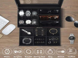 Men's Watch and Glasses Storage Box Transparent Lid, Zoned Storage, Multi-slot Protection for V1232-NSSBSSSNH001