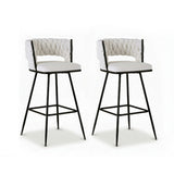 Artiss 2x Bar Stools Kitchen Dining Chair Counter Stool Woven Velvet Metal Ivory BA-K-1087-BGX2