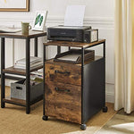 File Cabinet with 2 Drawers, Wheels and Open Compartment Rustic Brown and Black V178-11420