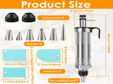 Cake Decorating Syringe Set, Stainless Steel Icing Dispenser with 6 Nozzles 3 Scrapers, Black V1188-MS-721-207