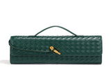 Deep Green Luxury Woven PU Leather Clutch - Elegant Women's Evening Baguette Bag with Adjustable V888-ELOSUNG11563