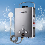 Devanti Portable Gas Water Heater 8L/Min With Pump LPG System Grey GWH-LPG-8L-SW-BG-DI-PUMP