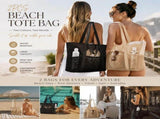 Beige & Solid Black Outdoor Travel Beach Handbag Twin Pack V1221-XM-LB636-GM48