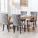 8x Velvet Upholstered Dining Chairs Tufted Wingback Side Chair with Studs Trim Solid Wood Legs for V226-SW8809GY-4