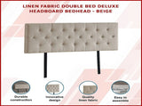 Linen Fabric Double Bed Deluxe Headboard Bedhead - Beige V63-821463