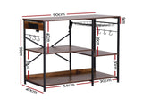 Artiss 3-Tier Kitchen Rack with 2 Power Outlets Microwave Storage Shelf 6 Hooks 90CM KR-MEL-3S-90-2AC-BKBR