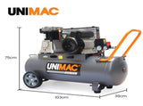 Unimac 70L 2.2kW Commercial Air Compressor, 280L/min 116PSI, Brushless Motor, Certified Tank, Long V219-TOLACMUM07BA