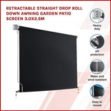 Retractable Straight Drop Roll Down Awning Garden Patio Screen 3.0X2.5M V63-842961