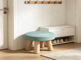 Round Wooden Foot Stool with Padded Seat - Solid Wood Stool for Footrest, Small Side Table, or Extra V1366-AZ2-W-19788