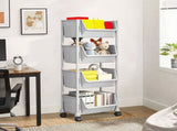 Mobile Floor Standing Desk Storage Rack with Wheels - Small Multi Tiered Bookcase Cart for Office V1366-AZ2-W-11944