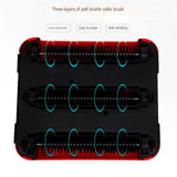 Red Manual Carpet Sweeper with Triple Roller Brushes - Non-Electric Push Broom for Pet Hair, V888-ELOSUNG53538